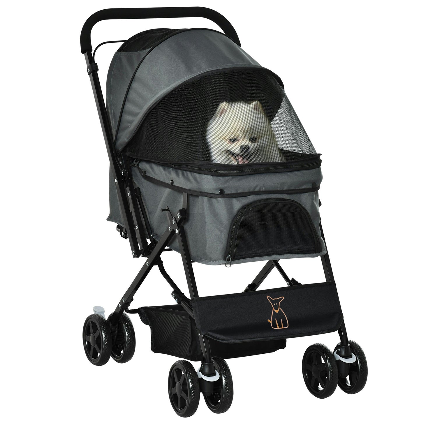 Compact Pet Stroller for Dogs – Foldable Travel Cart with Handle, Grey