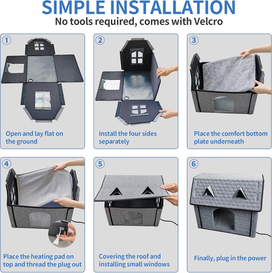 Heated Cat House with Smart Thermostat – Foldable, Waterproof Pet Shelter & Heated Pad for Indoor/Outdoor Use