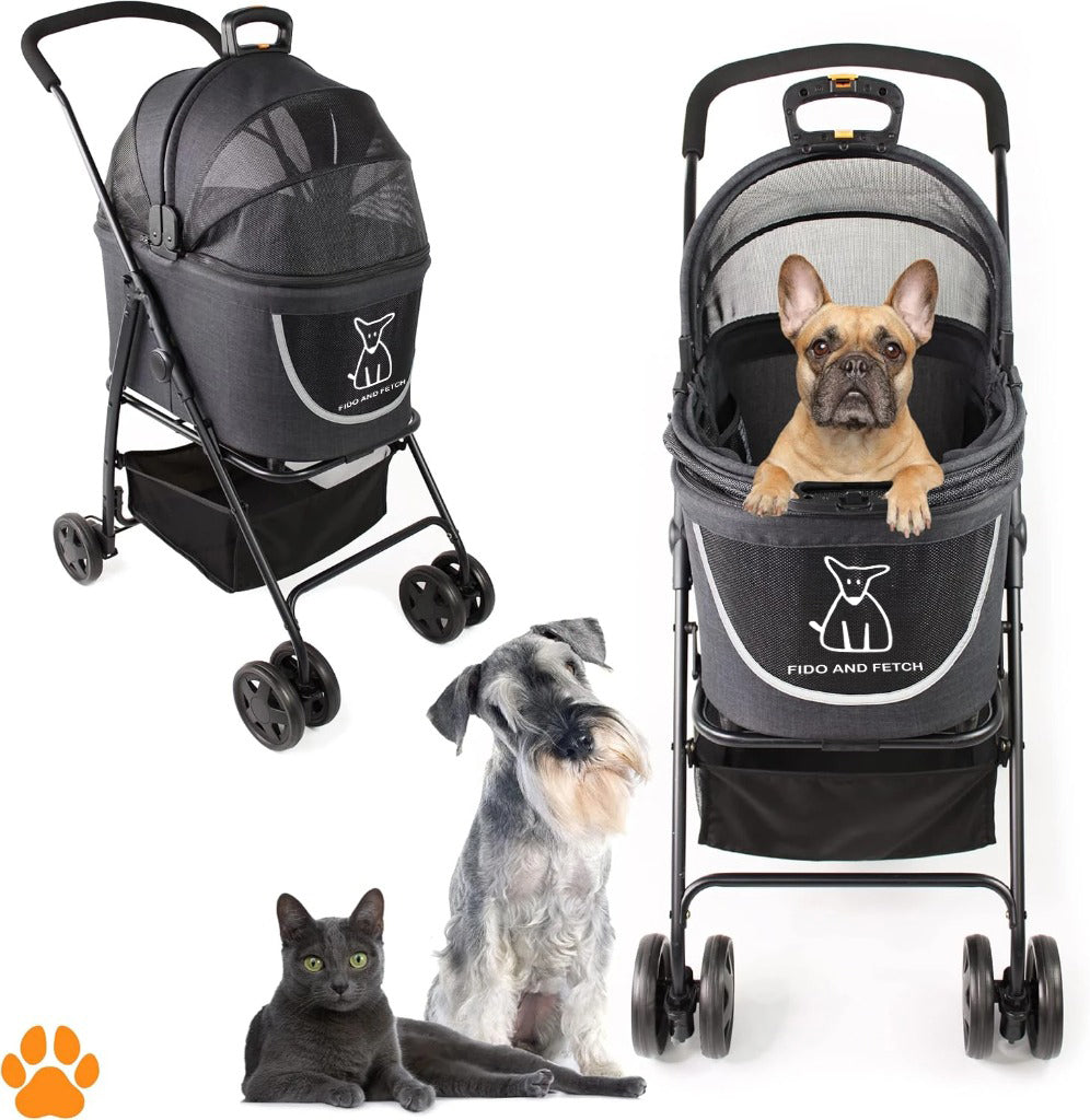 do and Fetch Foldable 2-in-1 Pet Stroller & Carrier – Lightweight Buggy with Suspension, Mesh Sides, Storage Basket & Swivel Wheels for Small Dogs & Cats
