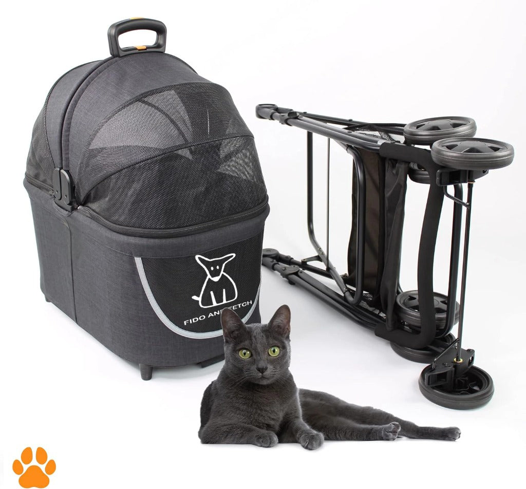 do and Fetch Foldable 2-in-1 Pet Stroller & Carrier – Lightweight Buggy with Suspension, Mesh Sides, Storage Basket & Swivel Wheels for Small Dogs & Cats