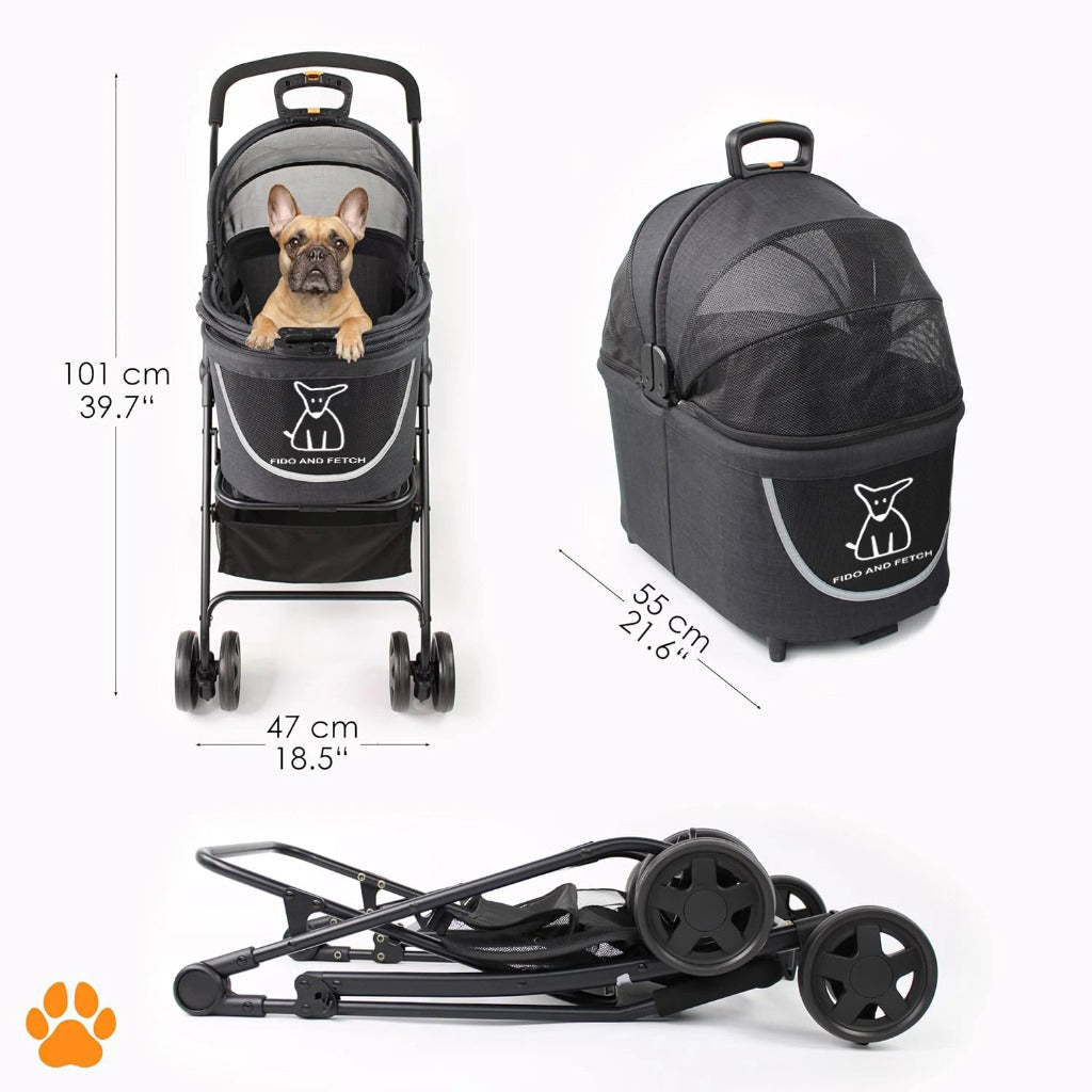 do and Fetch Foldable 2-in-1 Pet Stroller & Carrier – Lightweight Buggy with Suspension, Mesh Sides, Storage Basket & Swivel Wheels for Small Dogs & Cats